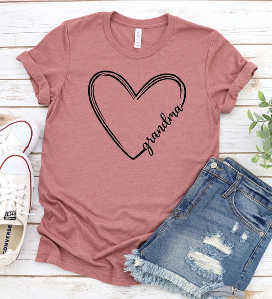 Grandma Heart Shirt, Grandma New Grandma Pregnancy Reveal Announcement Unisex Grandmother Tee Novelty T-Shirt