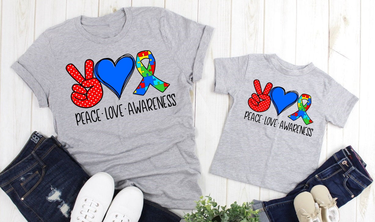 Peace Love Autism Awareness, Love Someone With Autism, Acceptance, Adult Kids Toddler Baby Shirt
