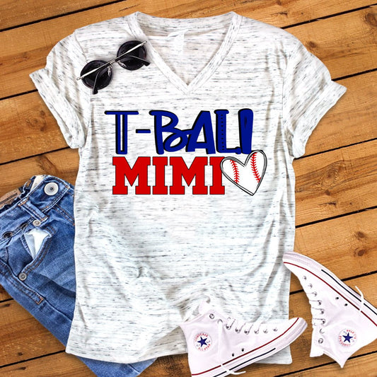 T-Ball Mimi Grandma Baseball Mom Unisex V Neck Graphic Tee T-Shirt
