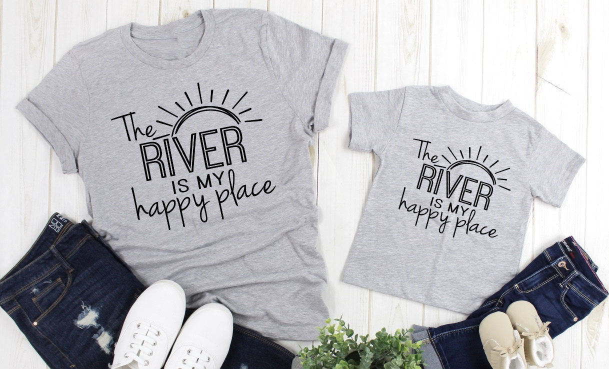 The River Is My Happy Place, Floating, Canoe, Vacation Adult Kids Toddler Baby Shirt