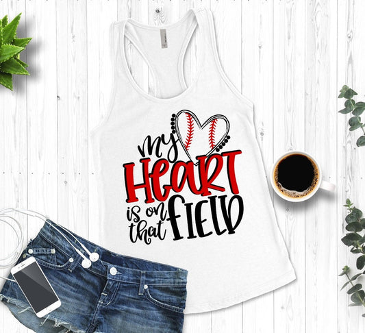 My Heart Is On That Field, Sports Mom, Baseball Mom, Baseball Mama Woman's Novelty Tank Top T-Shirt