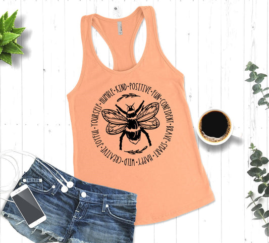 Bee Kind, Inspirational Message, Motivational, Be Kind, Teacher Positive Message Woman&#39;s Novelty Tank Top T-Shirt