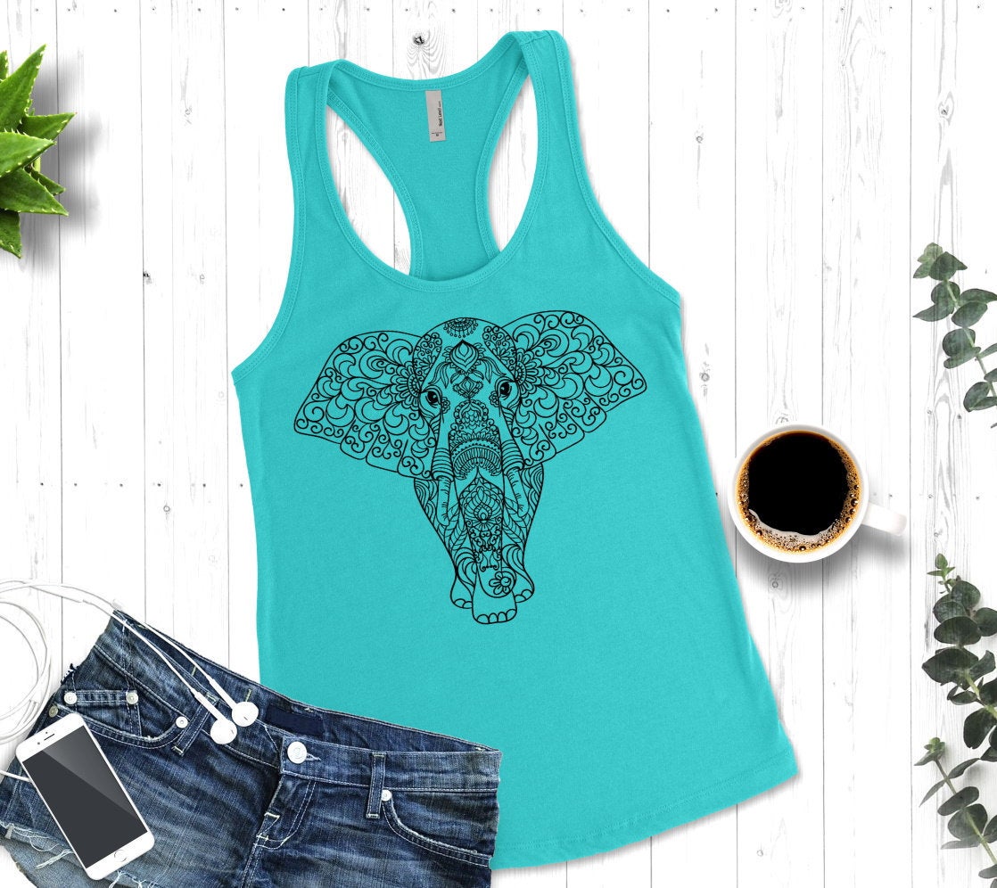 Elephant Mandala Safari Animal Boho Woman&#39;s Novelty Tank Top T-Shirt