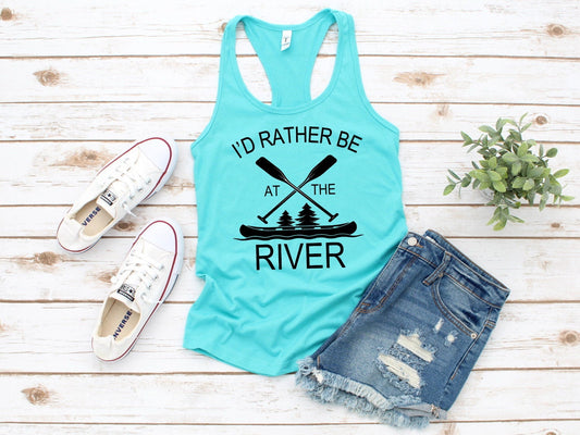 Rather Be At The River, The River Is My Happy Place, River Canoe Floating Paddling Woman&#39;s Novelty Tank Top T-Shirt