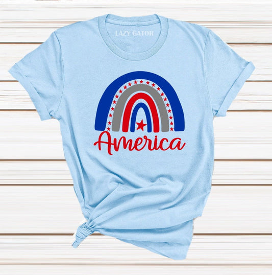 America Rainbow, 4th of July, Americana American Pride Unisex Novelty T-Shirt