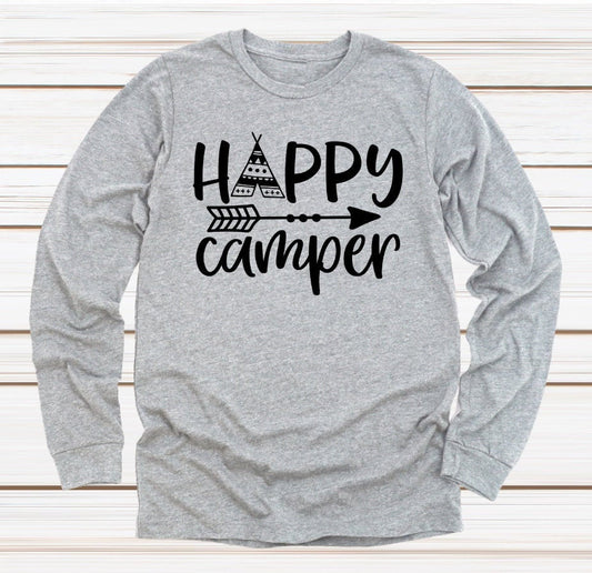 Happy Camper Arrow Camper Camping Vacation Adult Kids Toddler Long Sleeve Shirt
