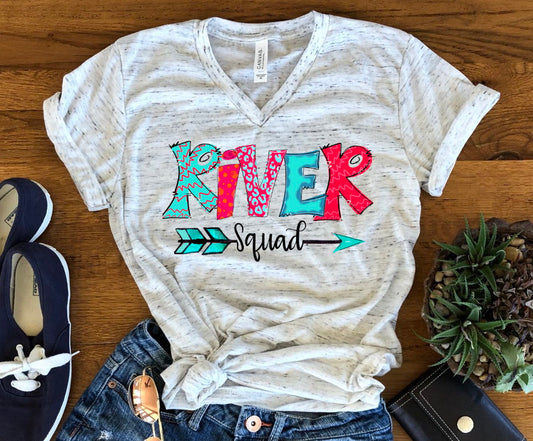 River Squad,  Tubing, River Lover, Girls Weekend, River Is Happy Place Unisex V Neck Graphic Tee T-Shirt