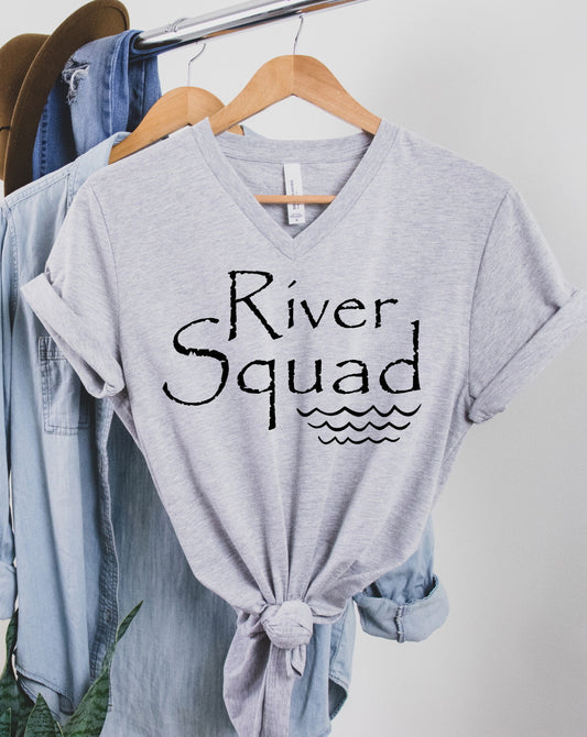 River Squad, Tubing, River Lover, Girls Weekend, Lake Is Happy Place Unisex V Neck Graphic Tee T-Shirt