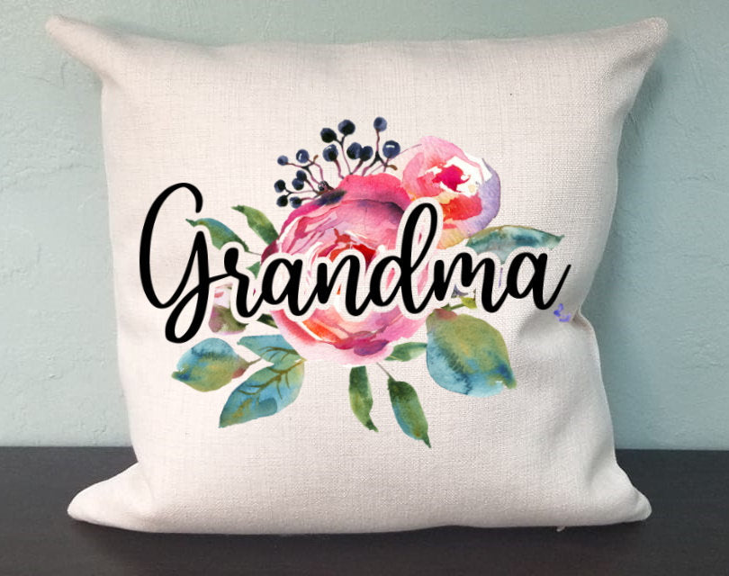 Grandma Floral Watercolor Pillow Cover - Grandma Pillow - Grandmother Decorations Farmhouse Decor Throw Pillow Cover