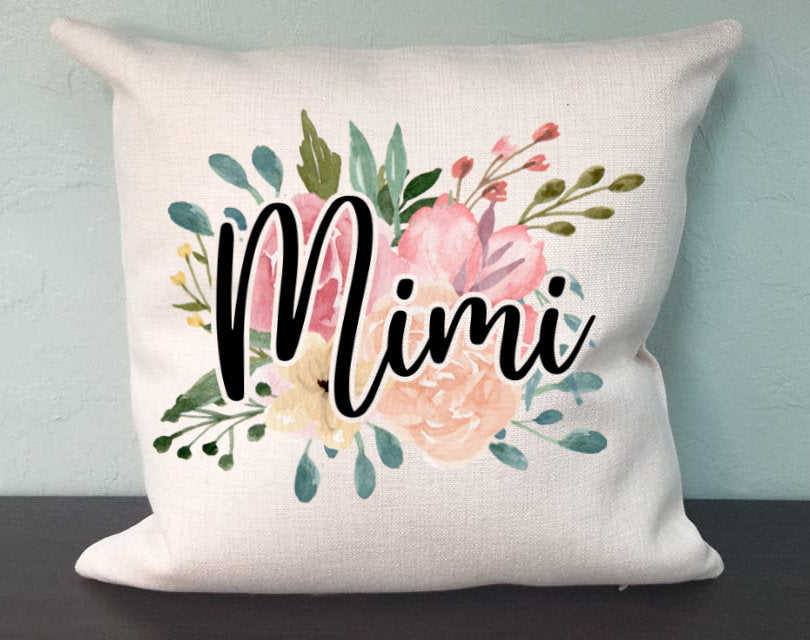 Mimi Grandma Watercolor Pillow Cover - Grandma Pillow - Mimi Decorations Farmhouse Decor Throw Pillow Cover