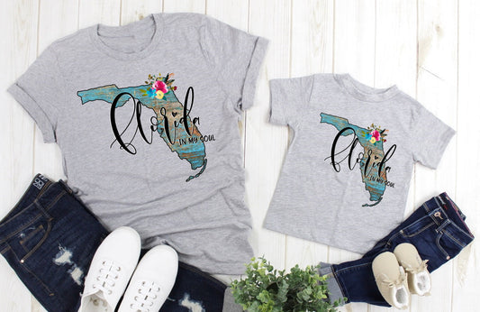 Florida In My Soul Floral, Florida Shirt, Love Florida, Watercolor Adult Kids Toddler Unisex Shirt