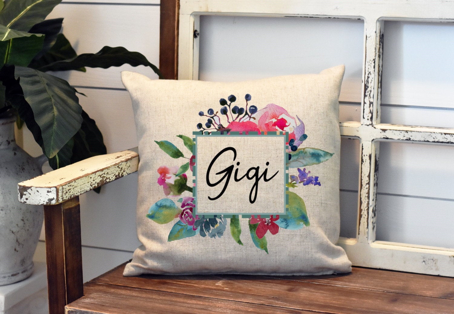 Gigi Grandma Watercolor Pillow Cover - Grandma Pillow - Gigi Decorations Farmhouse Decor Throw Pillow Cover
