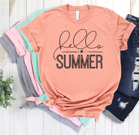 Hello Summer, Beach Shirt, Vacation Shirt, Summer Tee, Summertime Unisex Novelty T-Shirt