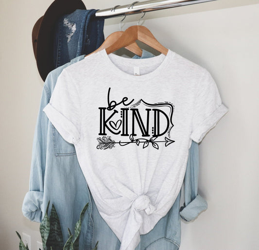 Be Kind Arrow, Be Nice,  Positive Teacher Anti Bully Inspirational Unisex V Neck or Crew Neck Graphic Tee T-Shirt