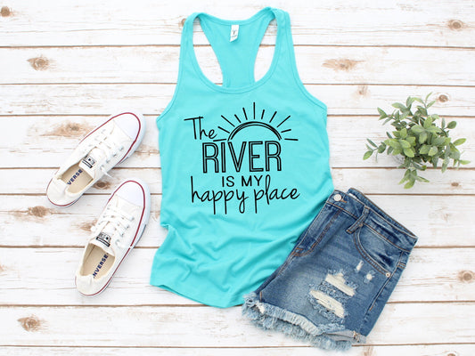 The River Is My Happy Place, River Canoe Floating Paddling Woman&#39;s Novelty Tank Top T-Shirt