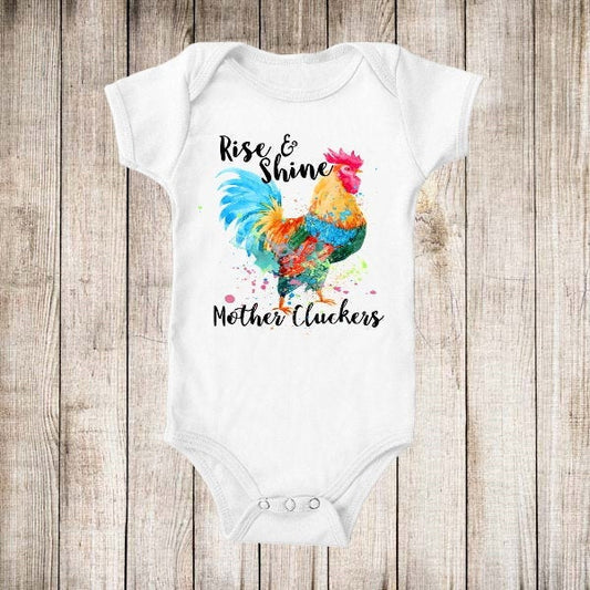 Rise And Shine Mother Cluckers, Funny Chicken Roster Baby Shower New Baby Novelty Babies Kids T-shirts