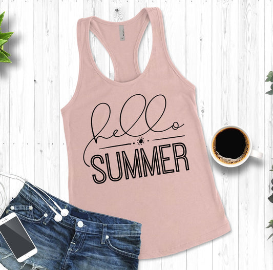 Hello Summer, Vacation Shirt, Summertime Tee, Sunshine, Woman&#39;s Novelty Tank Top T-Shirt