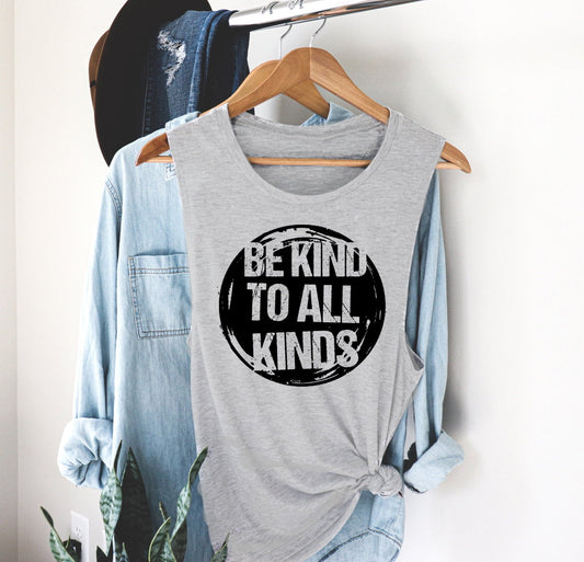 Be Kind To All Kinds, Motivational, Inspirational, Kindness Novelty Women’s Flowy Racerback Tank Shirt