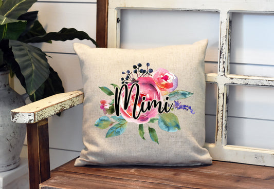 Mimi Floral Watercolor Pillow Cover - Grandma Pillow - Mimi Decorations Farmhouse Decor Throw Pillow Cover