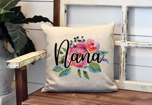 Nana Grandma Watercolor Pillow Cover - Grandma Pillow - Nana Decorations Farmhouse Decor Throw Pillow Cover