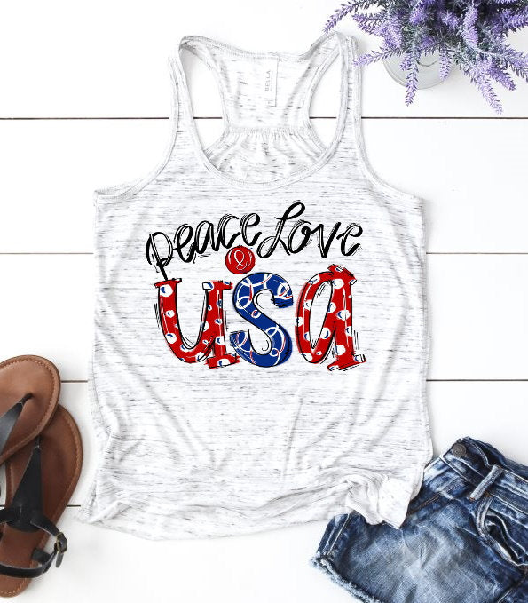 Peace Love USA, American Pride, America 4th July Woman&#39;s Novelty Tank Top T-Shirt