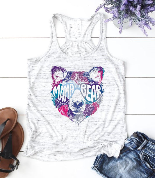 Mama Bear Sunglasses Colorful Tee Mom Bear Glasses Woman&#39;s Novelty Tank Top T-Shirt