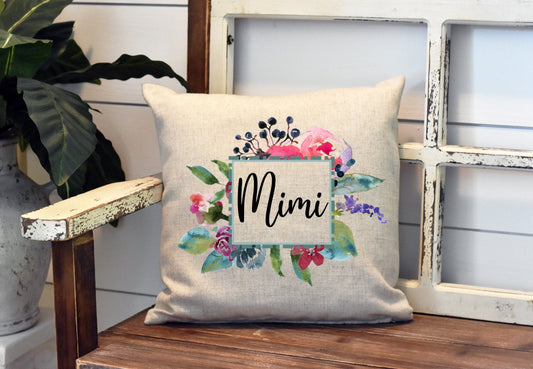 Mimi Grandma Watercolor Pillow Cover - Grandma Pillow - Mimi Farm Decorations house Decor Throw Pillow Cover