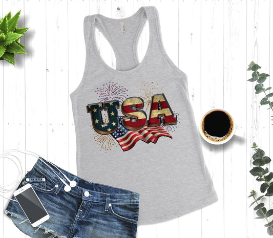 USA Flag Americana American Pride Woman&#39;s Novelty Tank Top T-Shirt