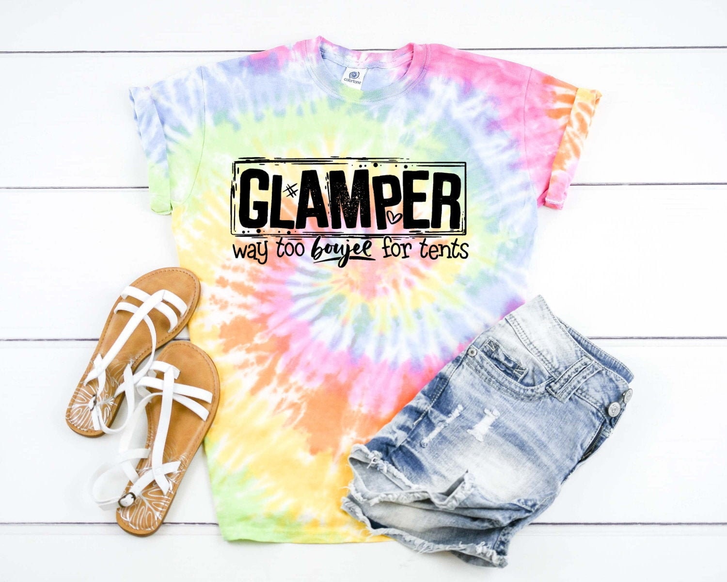 Glamper Way to Boujee for Tents, Happy Glamper, Happy Camper Camping RV Camp Tie Dye Graphic Tee T-Shirt