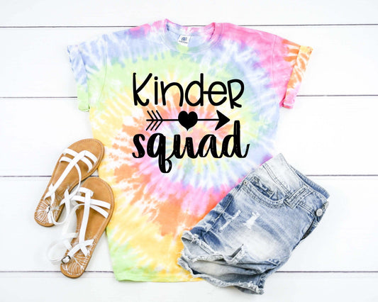 Kinder Squad, Kindergarten Team, Back To School Teacher Tie Dye Graphic Tee T-Shirt