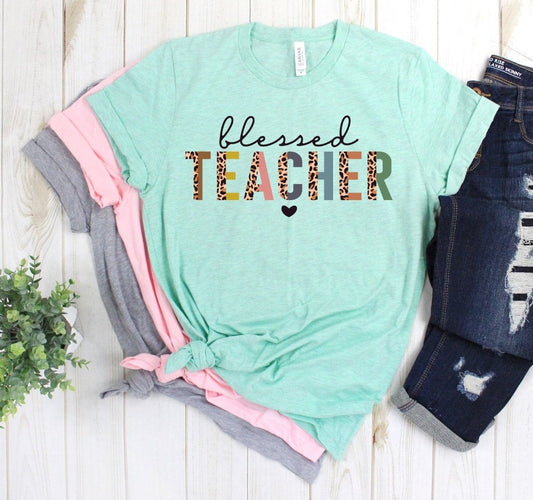 Blessed Teacher, Christian Shirt, Bible Shirt, Jesus Love, Back To School Leopard Print Unisex T-Shirt