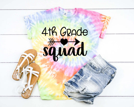 4th Grade Squad, Fourth Grade Team, Back To School Teacher Tie Dye Graphic Tee T-Shirt
