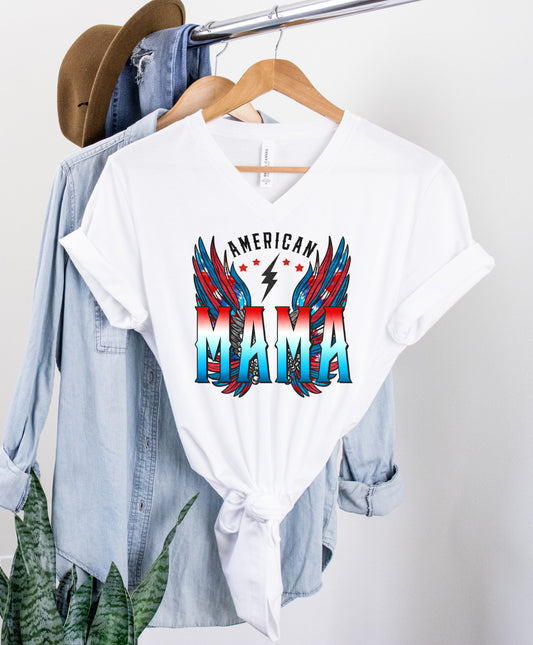 American Mama Retro Wings Retro Wings, 4th Of July, Patriotic, Fourth of July, Unisex V Neck T-Shirt