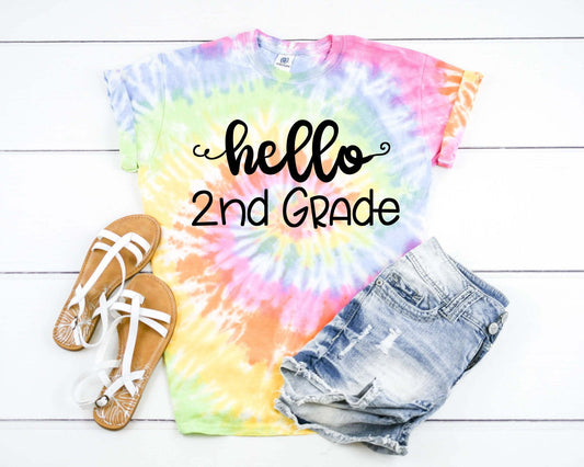 Hello 2nd Grade, Second Grade Team, Back To School Teacher Tie Dye Graphic Tee T-Shirt