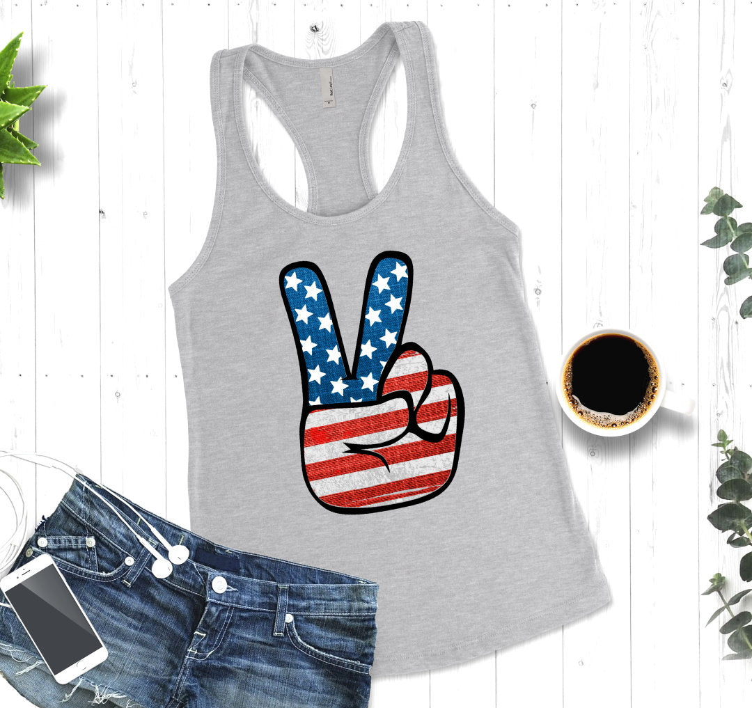 Patriotic Peace Sign 4th July America Americana American Pride Woman&#39;s Novelty Tank Top T-Shirt