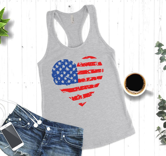 Patriotic Peace Heart 4th July America Americana American Woman&#39;s Novelty Tank Top T-Shirt