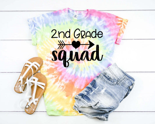 2nd Grade Squad, Second Grade Team, Back To School Teacher Tie Dye Graphic Tee T-Shirt