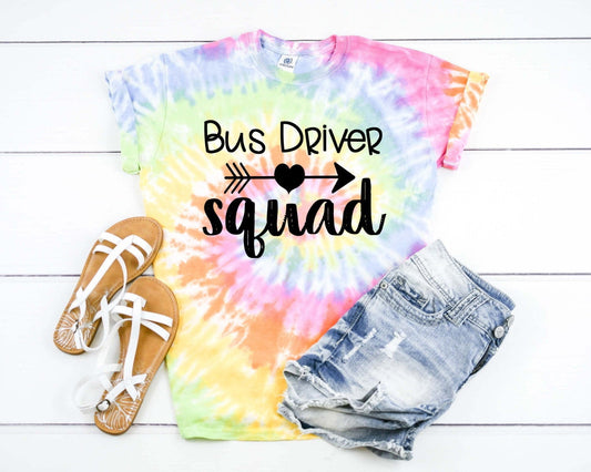 Bus Driver Squad, Bus Driver Team, Back To School Teacher Tie Dye Graphic Tee T-Shirt