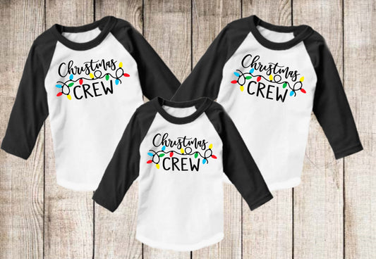 Merry Christmas Crew Family Christmas Lights t-shirt Raglan shirt Novelty Graphic Tee T-Shirt Raglan