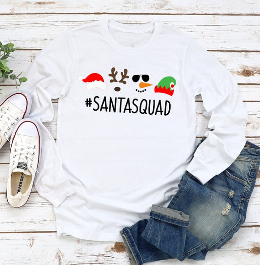 Santa Squad Snowman Reindeer Elf Christmas Crew Family Shirts Adult Kids Toddler Long or Short Sleeve Shirt