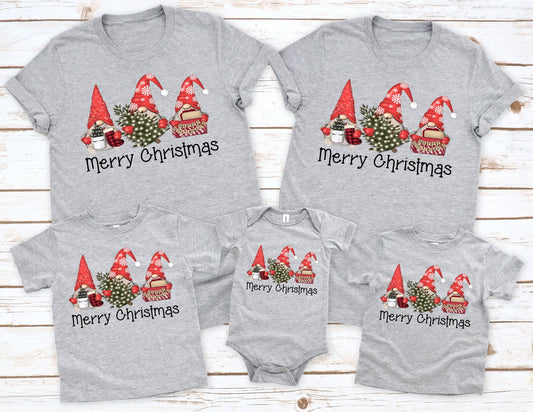 Merry Christmas Gnomes Pajamas Xmas Morning Gnome Christmas Tree Adult Kids Toddler Baby Long or Short Sleeve Shirt