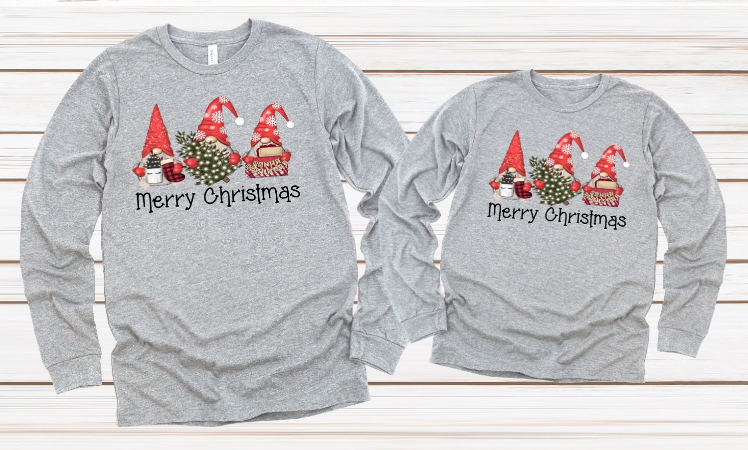 Merry Christmas Gnomes Pajamas Xmas Morning Gnome Christmas Tree Adult Kids Toddler Baby Long or Short Sleeve Shirt