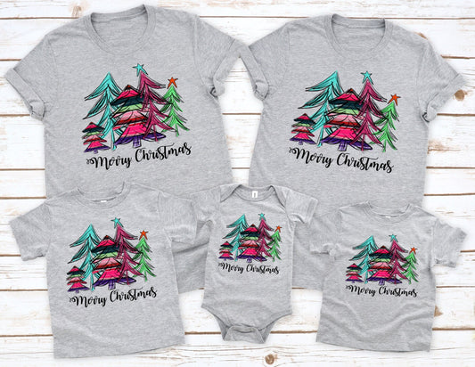 Merry Christmas Serape Trees Pajamas Xmas Morning Christmas Tree Adult Kids Toddler Baby Long or Short Sleeve Shirt