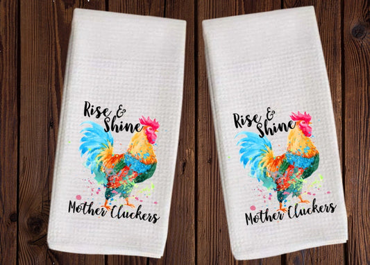 Rise And Shine Funny Rooster Dish Towel - Tea Towel Kitchen Decor - New Home Gift Farm Decorations house Decor Towel