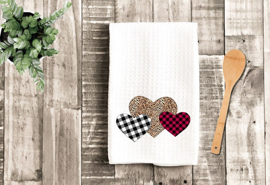 Valentine's Day Leopard Plaid Hearts Dish Towel - Heart Tea Towel Kitchen Decor - New Home Gift Farm Decorations house Decor Towel