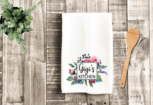 Gigi's Kitchen Floral Watercolor Grandma Dish Towel - Mother's Day Gigi Tea Towel Kitchen Decor - New Home Gift Farm Decorations house Towel