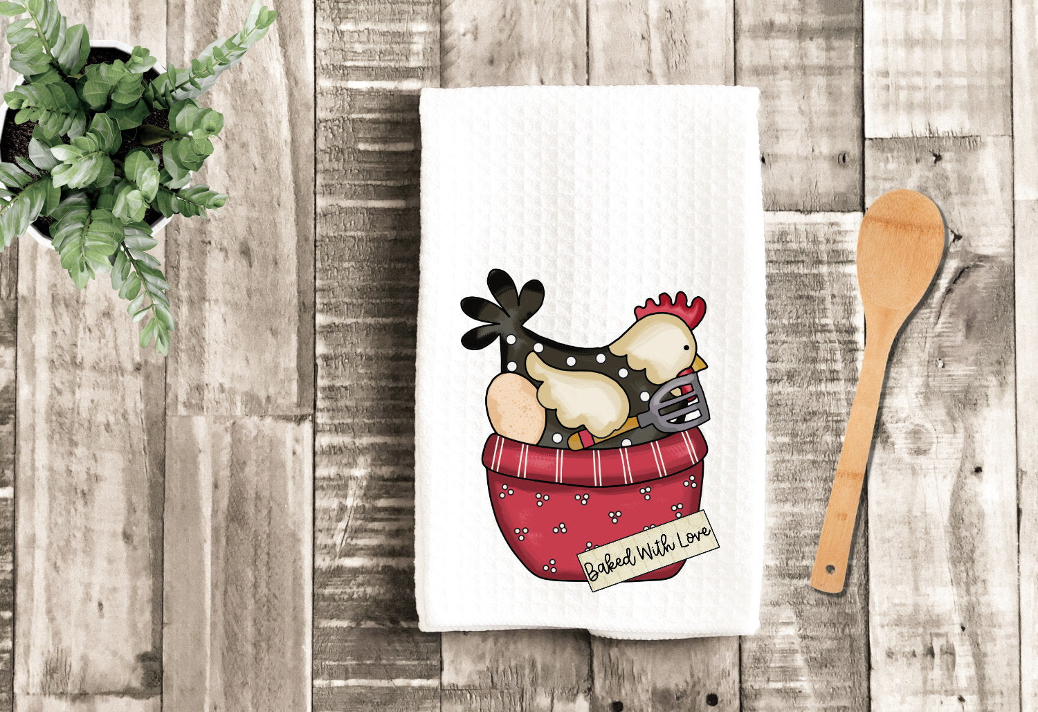 Baked With Love Chicken Dish Towel - Farm Tea Towel Kitchen Decor - New Home Gift Farm Decorations house Decor Towel