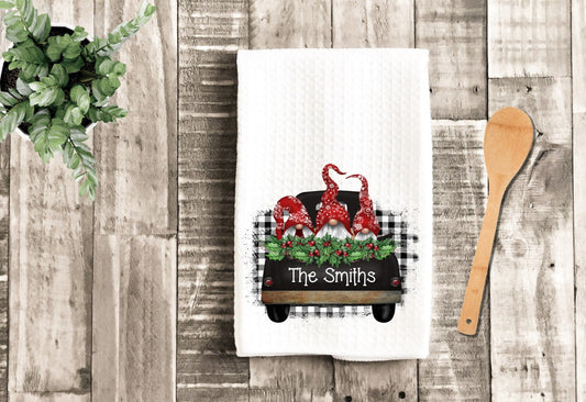 Christmas Gnomes Personalized Tea Dish Towel - Name Tea Towel Kitchen Décor - New Home Gift, Housewarming Farm Decorations house Towel