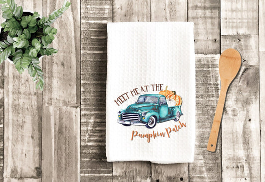 Meet Me At The Pumpkin Patch Dish Towel - Fall Old Truck Thanksgiving Tea Towel Kitchen Decor - New Home Gift Farm Decorations house Towel