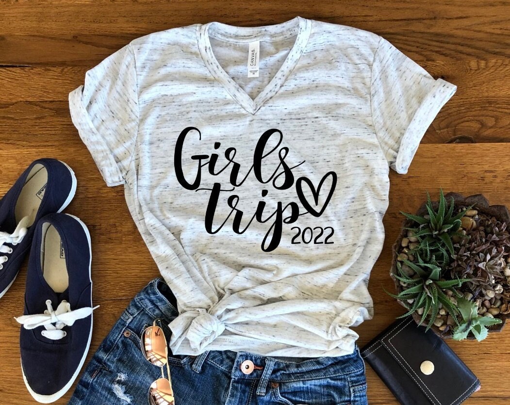 Girls Trip, Weekend Getaway, Best Friends Shirt, Beach Trip Unisex V Neck Graphic Tee T-Shirt